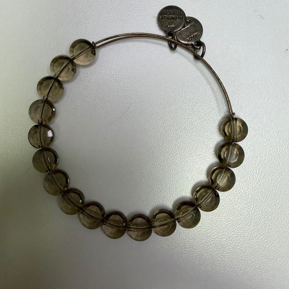 Alex and Ani Smoky Quartz Beaded Expandable Bangle Bracelet Rafaelian Finish - Picture 2 of 6